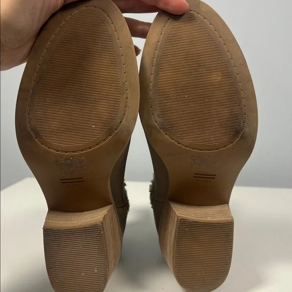 Toms Women's Brown Tan Heeled Ankle Boots with Faux Fur Trim Size 9 - Picture 8 of 9